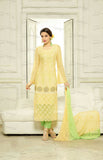 Designer Embroidery Long Salwar Suit Collection - Ready To Stitch Material / Lemon Yellow And Green Heavy Lace And Embroidery Work Straight Cut Long Salwar Suits For Party / Wedding / Special Occasions - Ready to Stitch - Boutique4India Inc.