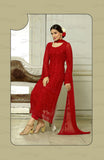 Designer Embroidery Long Salwar Suit Collection - Ready To Stitch Material / Ruby Red Heavy Lace And Embroidery Work Straight Cut Long Salwar Suits For Party / Wedding / Special Occasions - Ready to Stitch - Boutique4India Inc.