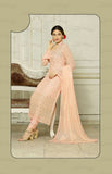 Designer Embroidery Long Salwar Suit Collection - Ready To Stitch Material / Peach Heavy Lace And Embroidery Work Straight Cut Long Salwar Suits For Party / Wedding / Special Occasions - Ready to Stitch - Boutique4India Inc.
