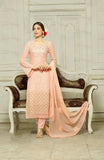 Designer Embroidery Long Salwar Suit Collection - Ready To Stitch Material / Peach Heavy Lace And Embroidery Work Straight Cut Long Salwar Suits For Party / Wedding / Special Occasions - Ready to Stitch - Boutique4India Inc.