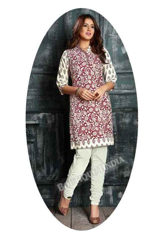 Maroon and white Ravishing Printed Cotton Kurti