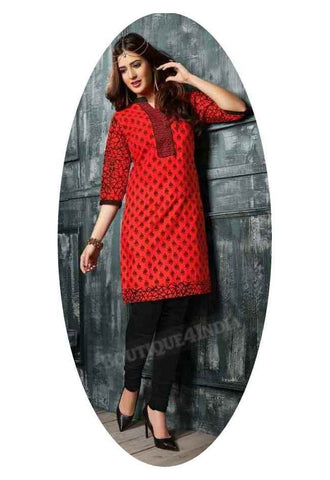 Red Ravishing Printed Cotton Kurti