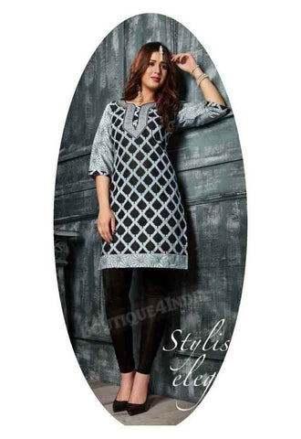 Checkered Black Ravishing Printed Cotton Kurti