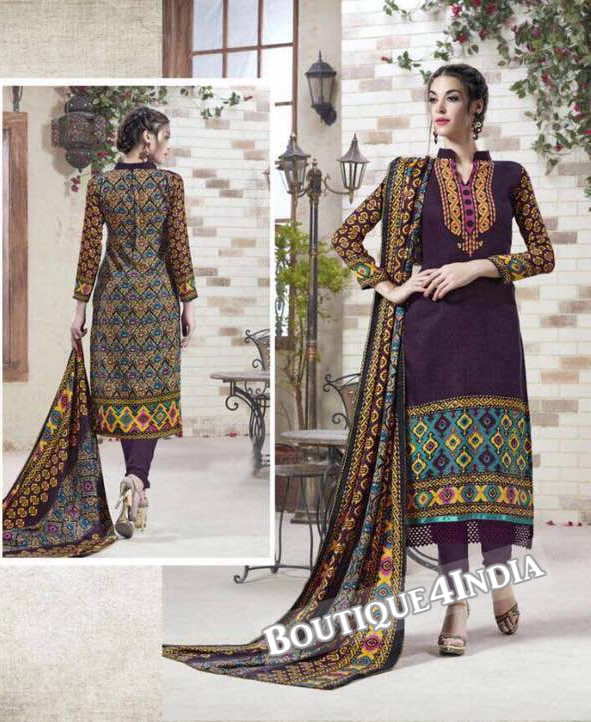 Maroon Printed Pashmina Salwar Suit