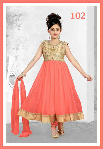 Girl's - Orange / Peach With Golden Salwar Suit - Gilr's Party And Wedding Collection Salwar Suits For Special Occasions - Boutique4India Inc.
