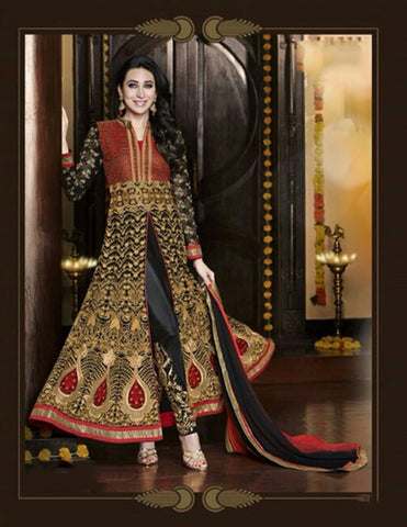 Exquisite Heavy Work Wedding Collection- Rich Red, Black And Golden Top To Bottom Rich Work Designer Wedding Stunning Collection / Party / Wedding / Festival / Special Occasion - Ready to Stitch - Boutique4India Inc.