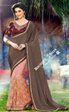 Net Faux Chiffon Saree with Embroidered Net Peach grey and Maroon - Boutique4India Inc.
