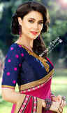 Net Faux Chiffon Saree with Hot Pink, Green and Blue - Boutique4India Inc.