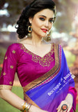 Net Faux Chiffon Saree with Hot Pink, Royal Purple and Golden - Boutique4India Inc.