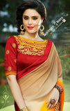 Net Faux Chiffon Saree with Orange Shades, Red and Golden - Boutique4India Inc.