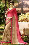 Net Faux Chiffon Saree with Elegant Pink and Golden - Boutique4India Inc.