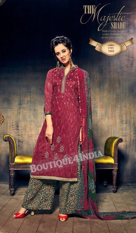 Mexican Red Pure Jam Silk Cotton Salwar Palazoo Suit