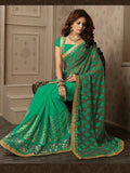 Soft Embroidered Georgette Designer Saree in lime green Color