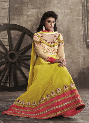 Yellow georgette embroidered Anarkali suit