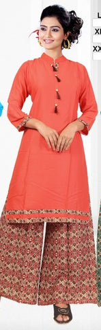 Orange Rayon Printed Kurti With Palazzo