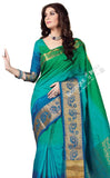 Jacquard Silk Saree in Turquoise, Blue and Golden Jarri - Boutique4India Inc.