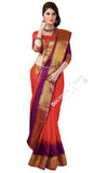 Jacquard Silk Saree in Orange, Purple and Golden Jarri - Boutique4India Inc.