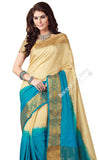Jacquard Silk Saree in Blue, Cream and Golden Jarri - Boutique4India Inc.