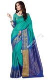 Jacquard Silk Saree in Turquoise, Blue and Golden Jarri - Boutique4India Inc.