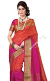 Jacquard Silk Saree in Orange, Marron and Golden - Boutique4India Inc.