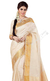 Jacquard Silk Saree in Cream / Half White and Golden - Boutique4India Inc.