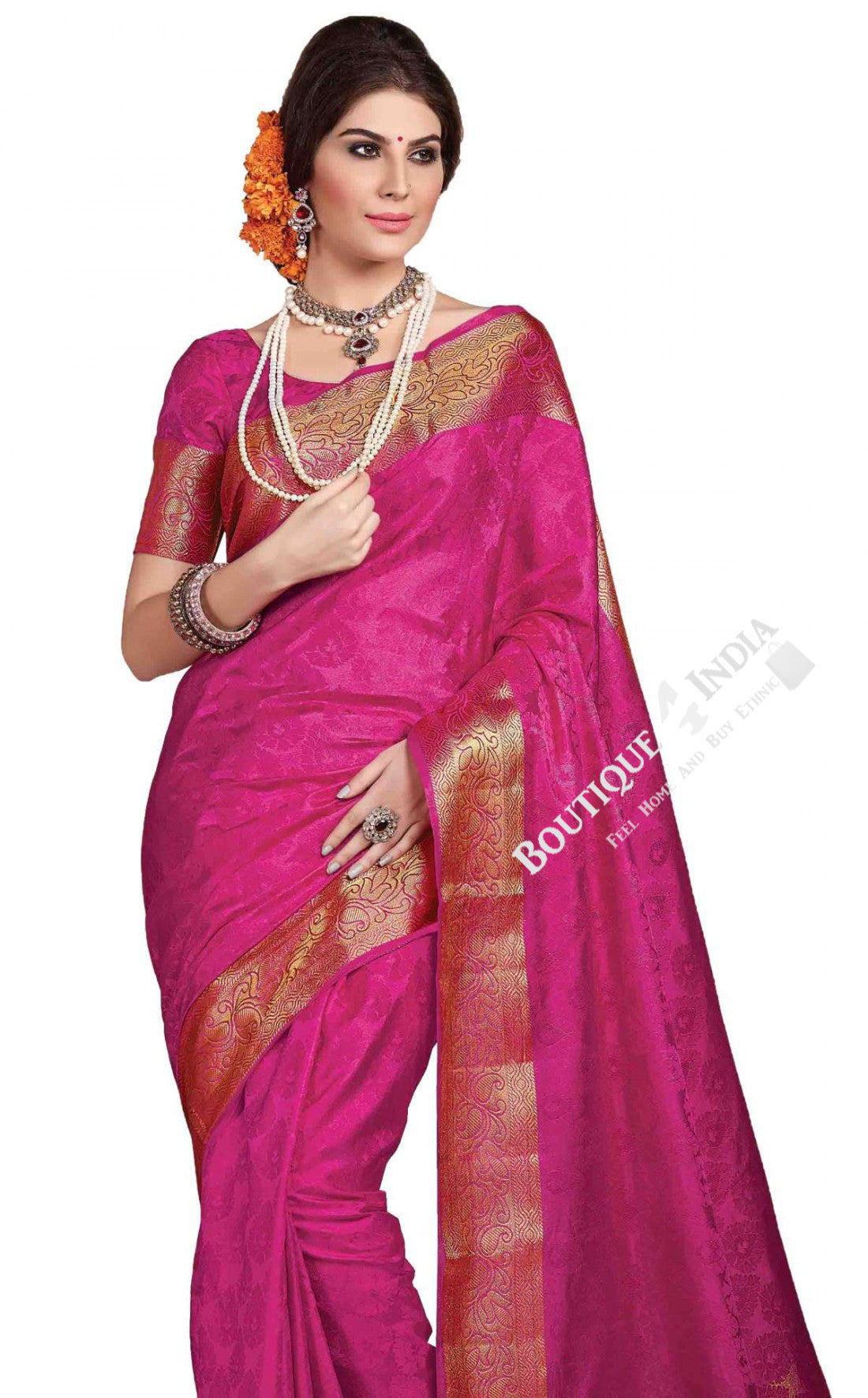 Jacquard Silk Saree in Purplish Pink and Golden Jarri - Boutique4India Inc.