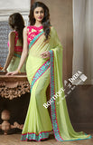 Net and Chiffon Silk Saree in Pista Green and Pink - Boutique4India Inc.