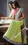 Net and Chiffon Silk Saree in Pista Green and Pink - Boutique4India Inc.