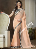 Net and Chiffon Silk Saree in Peach, Black and White - Boutique4India Inc.