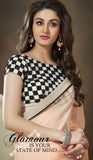 Net and Chiffon Silk Saree in Peach, Black and White - Boutique4India Inc.