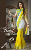 Net and Chiffon Silk Saree in Yellow and Blue - Boutique4India Inc.