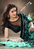 Net and Chiffon Silk Saree in Blue and Black - Boutique4India Inc.