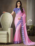 Net and Chiffon Silk Saree in Pink and Royal Blue - Boutique4India Inc.