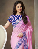 Net and Chiffon Silk Saree in Pink and Royal Blue - Boutique4India Inc.