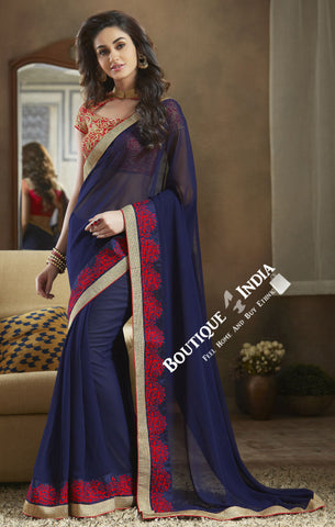 Net and Chiffon Silk Saree in Black and Pink - Boutique4India Inc.