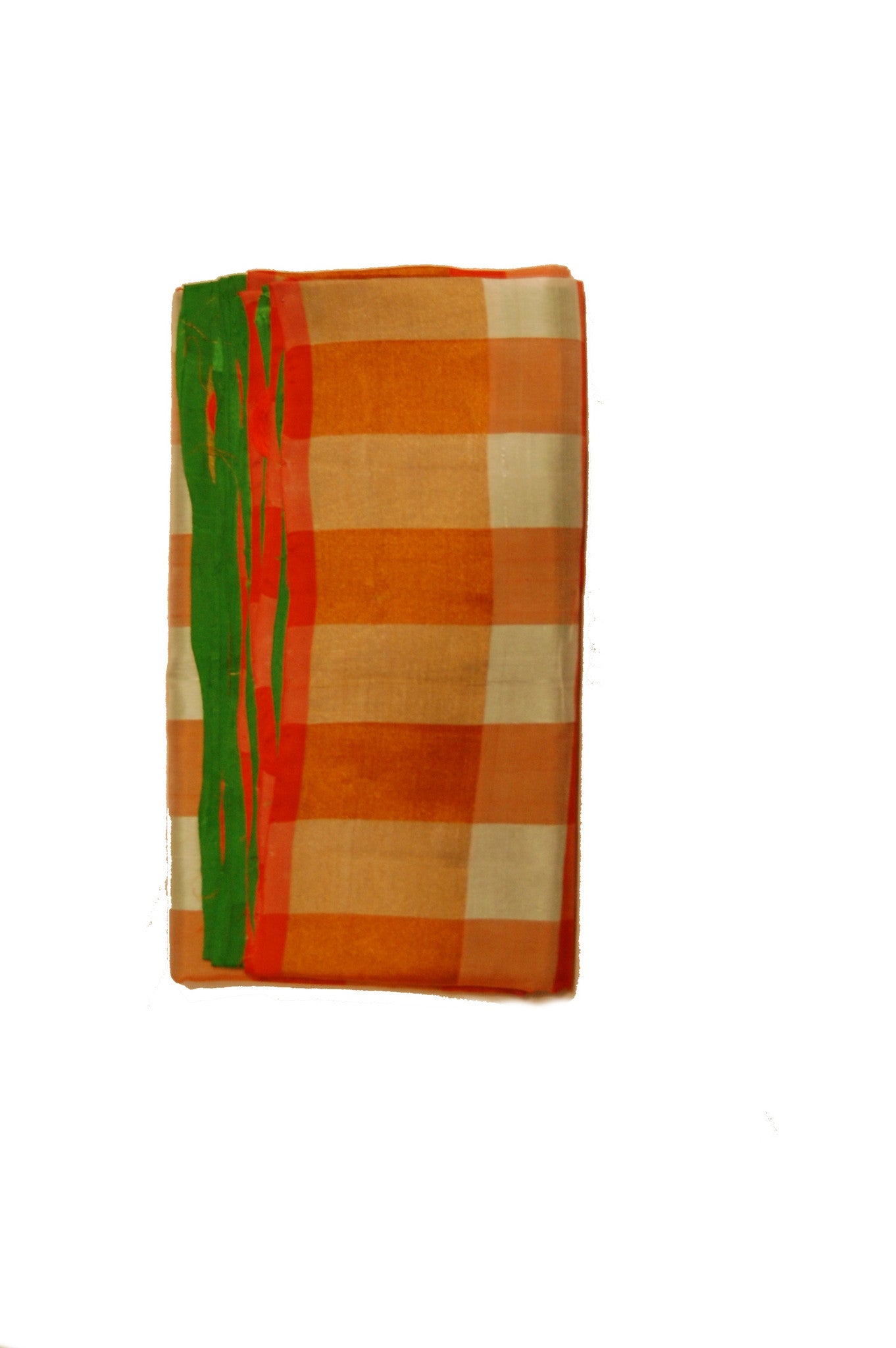 Uppada Silk Saree in Green and Orange Checkered Color