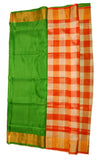 Uppada Silk Saree in Green and Orange Checkered Color