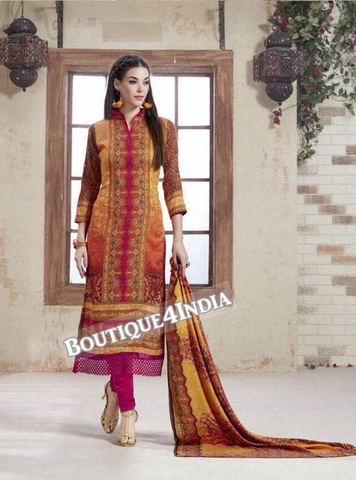Printed Magenta Pashmina Salwar Suit