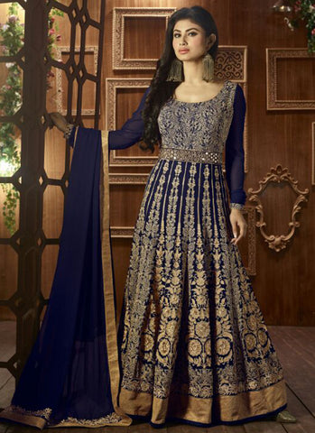 Navy Blue Georgette Bridal Anarkali Suit