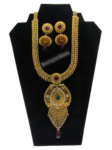 Antique style 30 inches Indian haaram necklace with big jhumkis