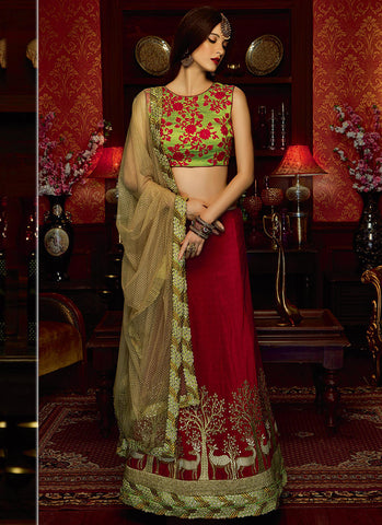 Maroon Art Silk Grand Bridal Lehenga Choli