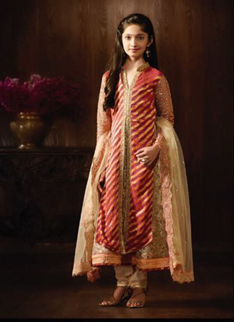 Girl's light maroon Jacquard Embroidered Anarkali Suit