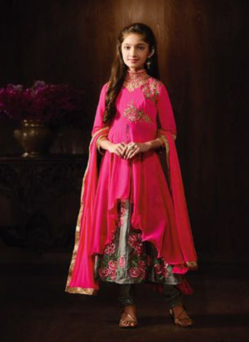Girl's Pink Georgette Embroidered Anarkali Suit