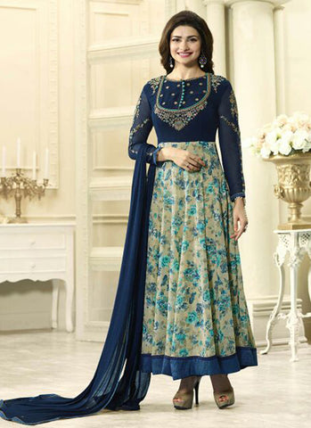Georgette Blue Embroidered Anarkali Suit