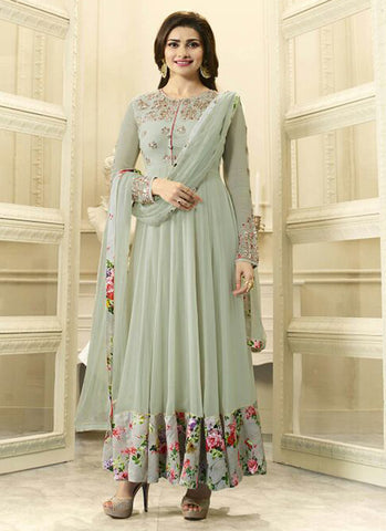 Georgette light grey Embroidered Anarkali Suit
