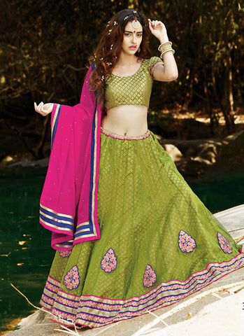 Amazing Green Embroidered Wedding Lehenga Choli