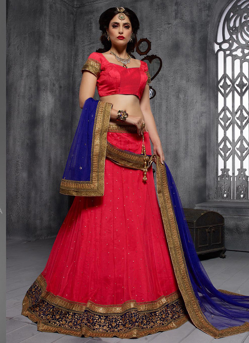 Red Embroidered Party Lehenga Choli
