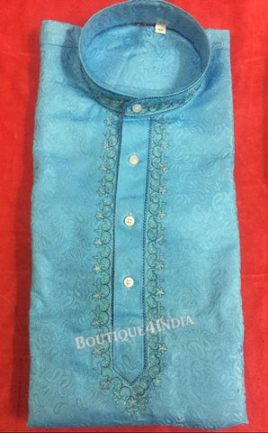 Sky blue Silk Cotton Men's Kurta pyjama