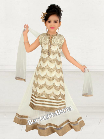 Girls half white 4 pc. Churidar Suit