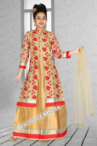 Girls Floral beige and red Latcha suit